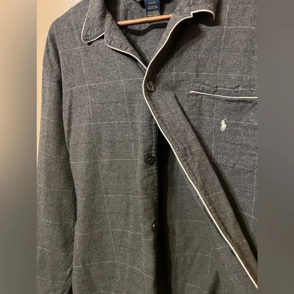 Gray and white striped flannel like pajamas top from POLO Ralph Lauren size m
